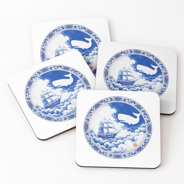 Item preview, Moby Dick Porcelain Voyage - Cobalt Ship and Whale designed and sold by Fenay Designs.