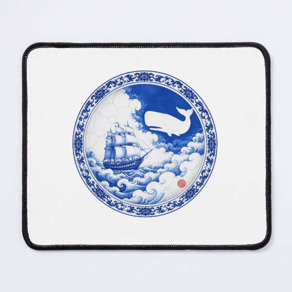 Item preview, Moby Dick Porcelain Voyage - Cobalt Ship and Whale designed and sold by Fenay Designs.