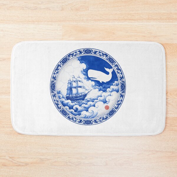 Item preview, Moby Dick Porcelain Voyage - Cobalt Ship and Whale designed and sold by Fenay Designs.