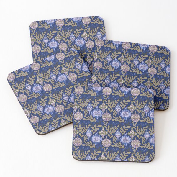 Item preview, Deep Navy Vintage Christmas Ornaments Moody Folk Pattern designed and sold by DColourMuse.