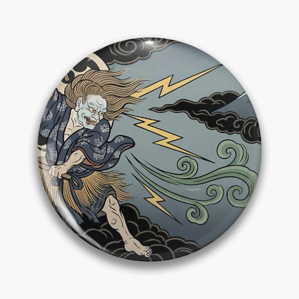 Item preview, Mythical Japanese Storm God Striking Drum with Lightning and Fuji - Ukiyo-e Art designed and sold by TokyoUkiyoHouse.
