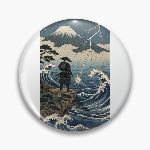Item preview, Samurai Striking Lightning Bolt by Katana with Mt Fuji - Ukiyo-e Art designed and sold by TokyoUkiyoHouse.