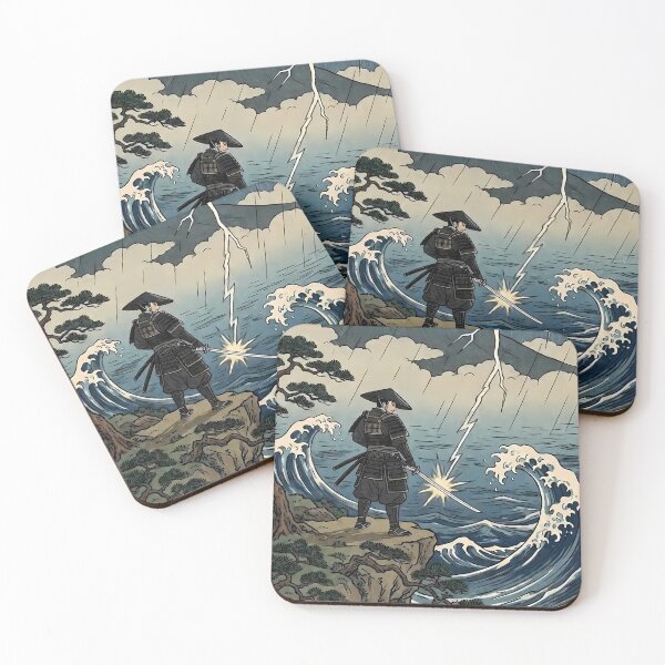 Item preview, Samurai Striking Lightning Bolt by Katana with Mt Fuji - Ukiyo-e Art designed and sold by TokyoUkiyoHouse.