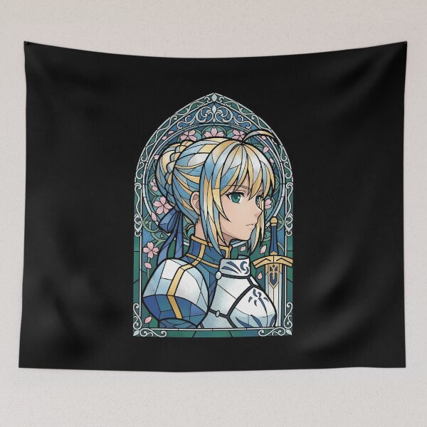 Item preview, Saber Fate Stay Night Blue Knight Stained Glass Portrait designed and sold by mildaclairmo.