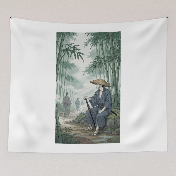 Item preview, Wandering Ronin Resting in Deep Bamboo Forest - Ukiyo-e Art designed and sold by TokyoUkiyoHouse.