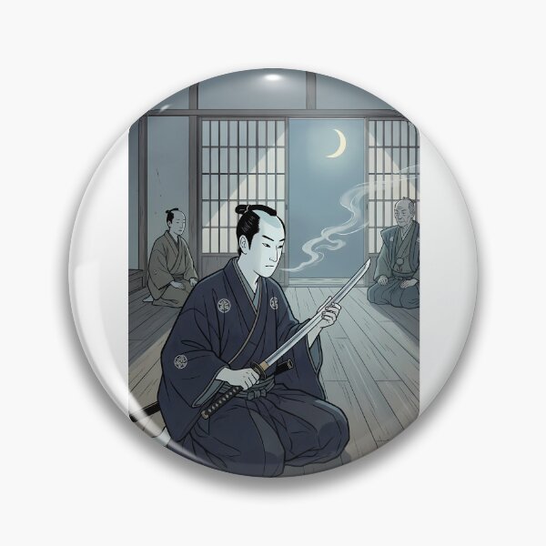 Item preview, Samurai Gazing at Katana Blade under Moonlight - Ukiyo-e Art designed and sold by TokyoUkiyoHouse.
