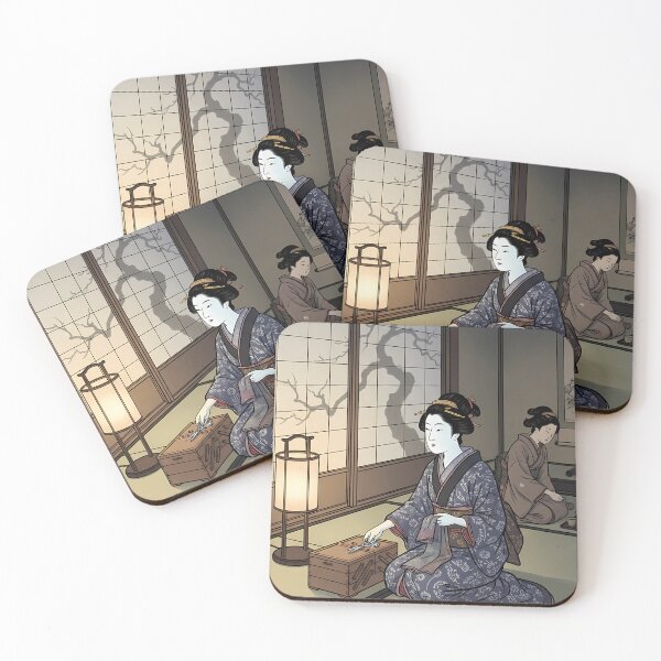 Item preview, Japanese Women Sewing in the Quiet Night - Ukiyo-e Art designed and sold by TokyoUkiyoHouse.