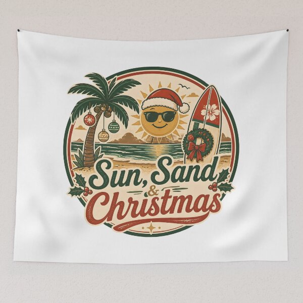 Item preview, Sun, Sand & Christmas Vintage Christmas Vacation Travel Gift designed and sold by OliviaHayesArt.