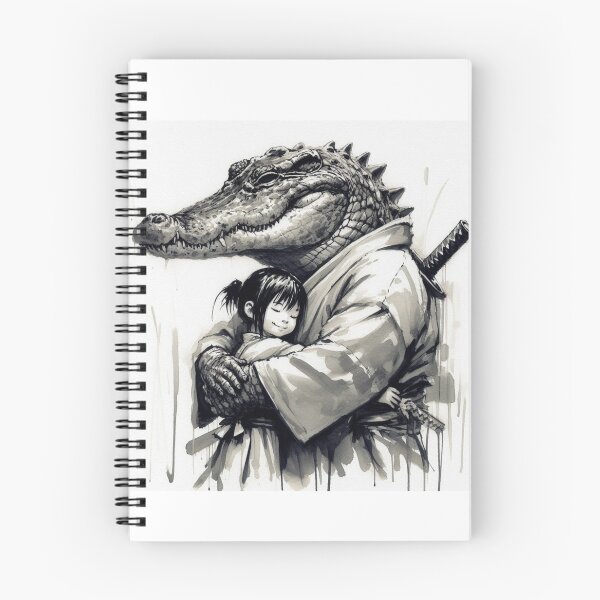 Item preview, The Protector - Samurai Crocodile Hugging Little Girl Sumi-e Ink Art designed and sold by ExpressoJungle.