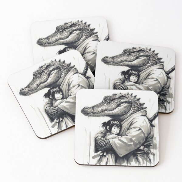 Item preview, The Protector - Samurai Crocodile Hugging Little Girl Sumi-e Ink Art designed and sold by ExpressoJungle.
