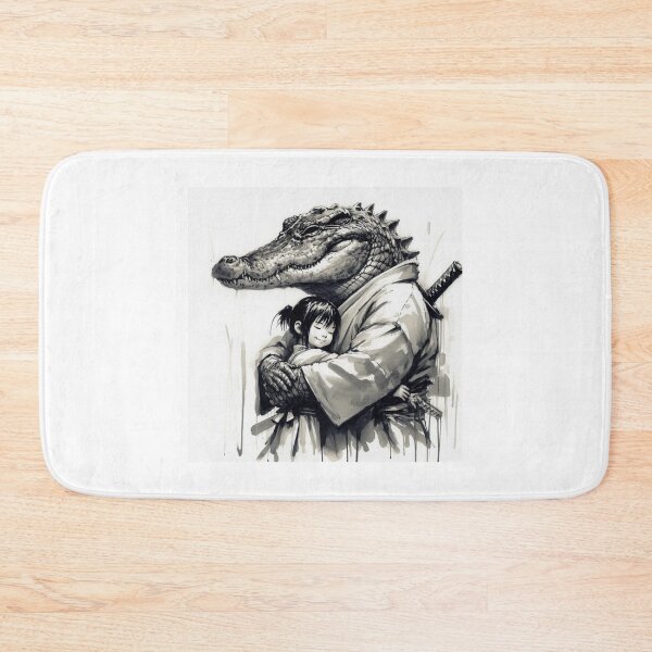 Item preview, The Protector - Samurai Crocodile Hugging Little Girl Sumi-e Ink Art designed and sold by ExpressoJungle.