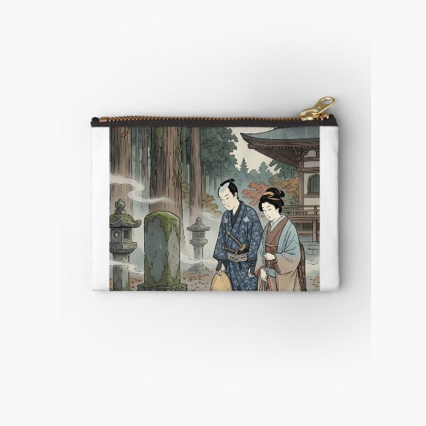 Item preview, Samurai and Maiden Praying at Grave in Rainy Forest - Traditional Ukiyo-e Art designed and sold by TokyoUkiyoHouse.