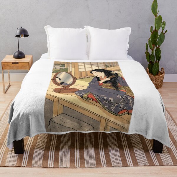 Item preview, Traditional Japanese Woman Combing Hair by Mirror - Ukiyo-e Bijinga Art designed and sold by TokyoUkiyoHouse.