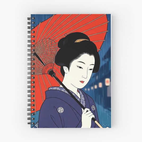 Item preview, Geisha with Red Umbrella in Night Rain - Traditional Japanese Ukiyo-e Art designed and sold by TokyoUkiyoHouse.