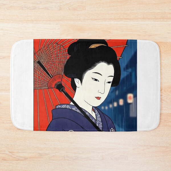 Item preview, Geisha with Red Umbrella in Night Rain - Traditional Japanese Ukiyo-e Art designed and sold by TokyoUkiyoHouse.