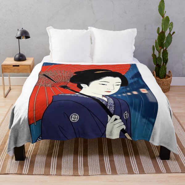 Item preview, Geisha with Red Umbrella in Night Rain - Traditional Japanese Ukiyo-e Art designed and sold by TokyoUkiyoHouse.