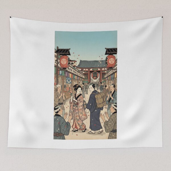 Item preview, New Year at Asakusa Kaminarimon: Daughter with Battledore - Traditional Ukiyo-e Art designed and sold by TokyoUkiyoHouse.