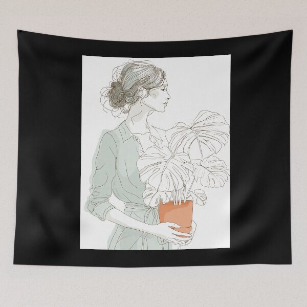 Item preview, botanical line art plant lady monstera designed and sold by lakanarivas.