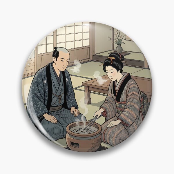Item preview, Cozy Winter in Old Japan: Couple by the Hearth - Traditional Ukiyo-e Art designed and sold by TokyoUkiyoHouse.