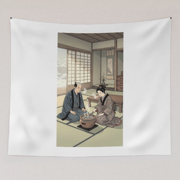 Item preview, Cozy Winter in Old Japan: Couple by the Hearth - Traditional Ukiyo-e Art designed and sold by TokyoUkiyoHouse.