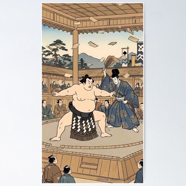 Item preview, Traditional Sumo Wrestler and Gyoji Referee Ukiyo-e Art designed and sold by TokyoUkiyoHouse.