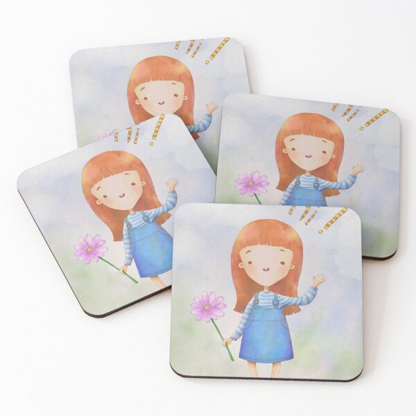 Item preview, Red-Haired Girl Waving with a Flower designed and sold by tammist.