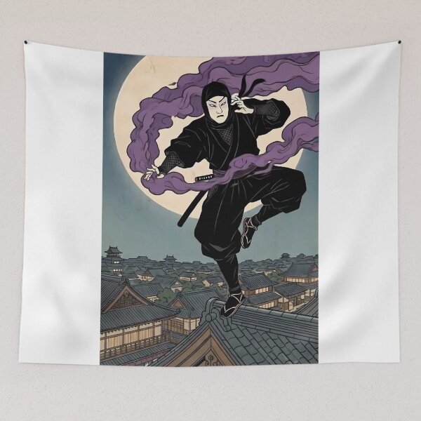 Item preview, Ninja Shinobi on Roof with Full Moon Japanese Ukiyo-e Art designed and sold by TokyoUkiyoHouse.