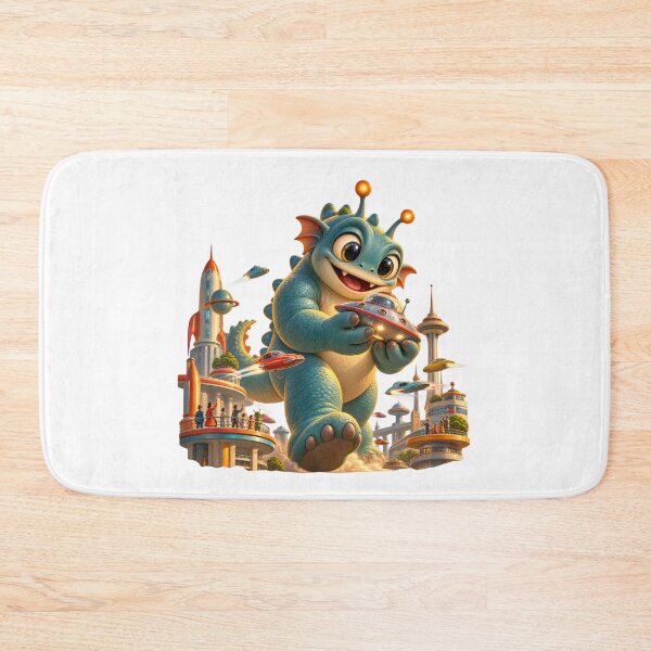 Item preview, Friendly Giant Alien Holding a Tiny UFO – Retro Sci-Fi Monster designed and sold by builtforyou.