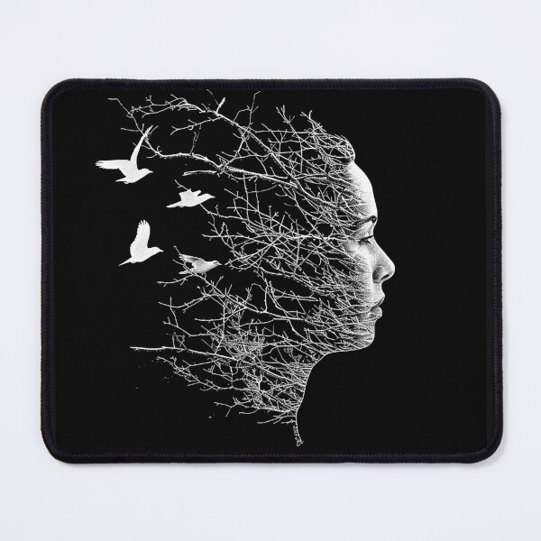 Item preview, Surreal Woman with Branches and Birds Nature Silhouette Portrait designed and sold by inkoutninja.