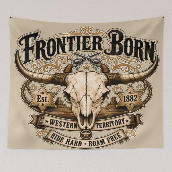 Item preview, Western T-Shirt – Vintage Frontier Longhorn Skull Cowboy Design designed and sold by DigiArt8Design.