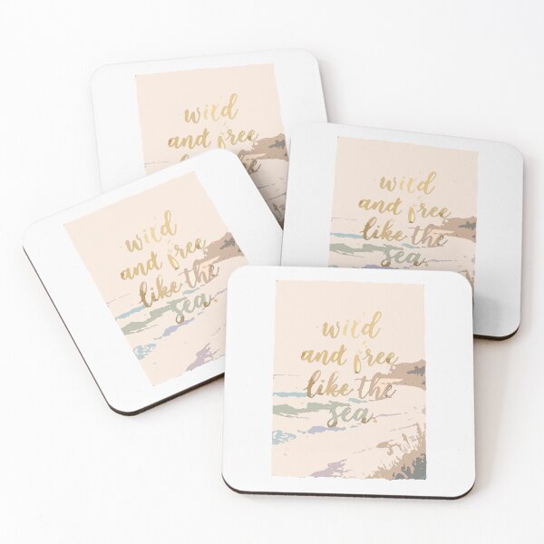 Item preview, Wild and Free Like the Sea Gold Quote Coastal Print designed and sold by FawnFeatherCo.