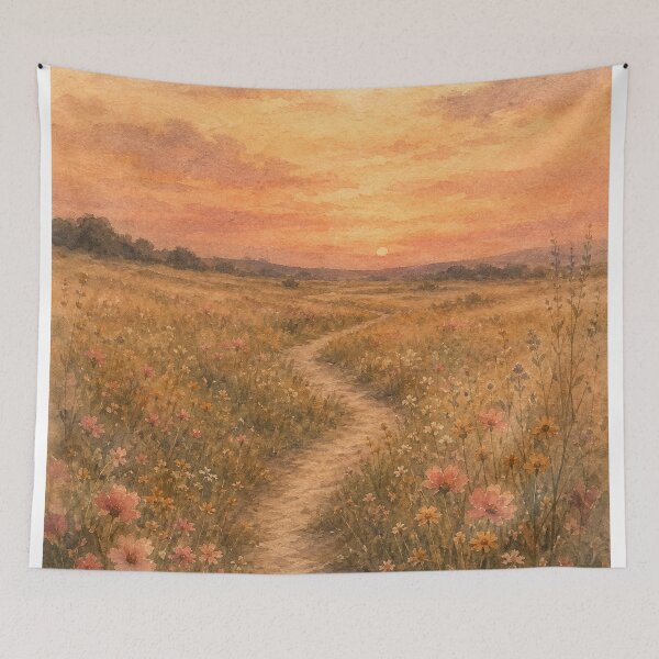 Item preview, Wildflower Path Watercolour Cottagecore designed and sold by GoldenHourWalls.