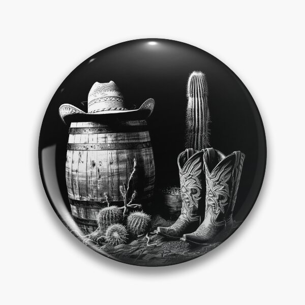 Item preview, Cowboy Boots Barrel and Cactus Rustic Western Desert Still Life designed and sold by inkoutninja.