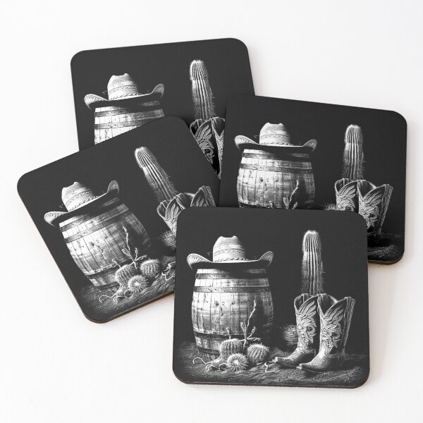 Item preview, Cowboy Boots Barrel and Cactus Rustic Western Desert Still Life designed and sold by inkoutninja.