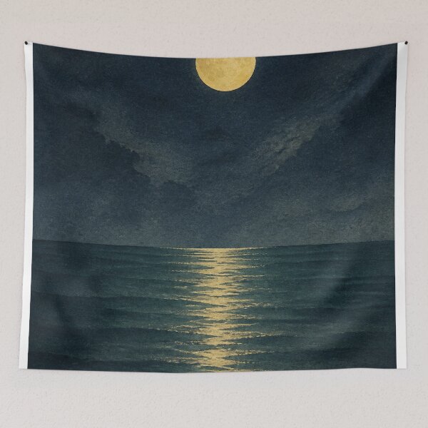 Item preview, Moonlit Sea Watercolour Coastal designed and sold by GoldenHourWalls.