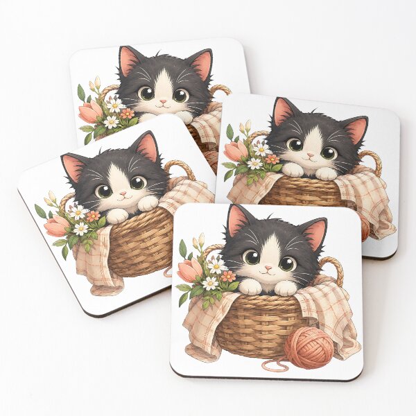 Item preview, Cute Tuxedo Kitten in Flower Basket designed and sold by Jaideep Walia.