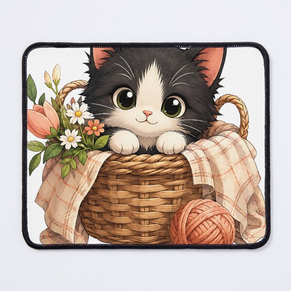 Item preview, Cute Tuxedo Kitten in Flower Basket designed and sold by Jaideep Walia.