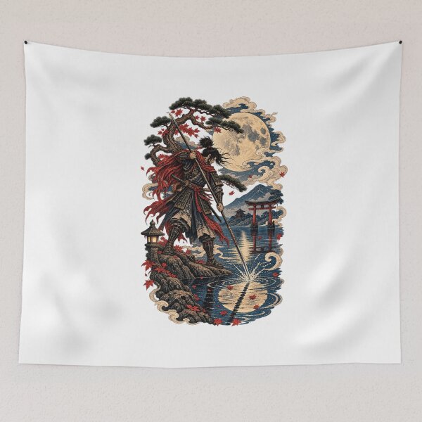 Item preview, The Spear Over the Reflection – Japanese Samurai Ukiyo-e Moonlight Art designed and sold by Substance_life.