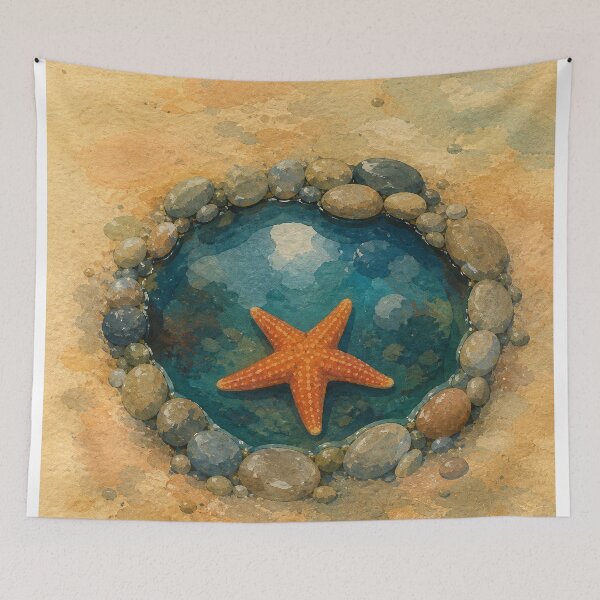 Item preview, Tide Pool Starfish Watercolour Coastal designed and sold by GoldenHourWalls.
