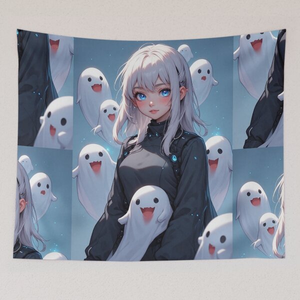Item preview, Mysterious anime girl and ghosts designed and sold by ArtsJulian.
