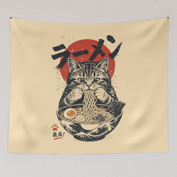 Item preview, Japanese Cat Eating Ramen designed and sold by Zyphero.