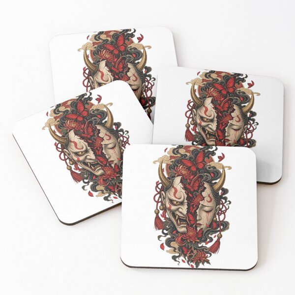 Item preview, The Mask of the Red Butterflies – Japanese Hannya Mask Ukiyo-e Dark Fantasy Art designed and sold by Substance_life.