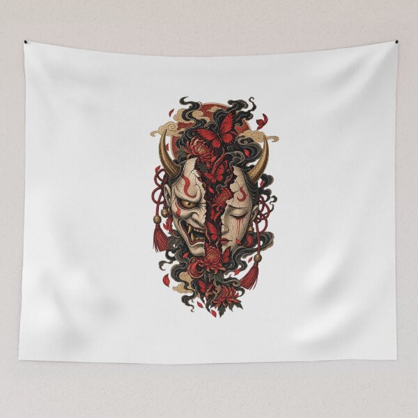 Item preview, The Mask of the Red Butterflies – Japanese Hannya Mask Ukiyo-e Dark Fantasy Art designed and sold by Substance_life.
