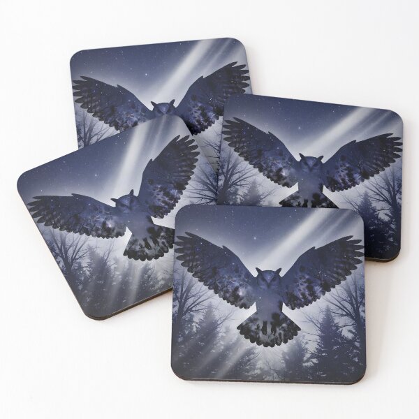 Item preview, Celestial Owl Double Exposure – Mystical Moonlit Forest Night Art designed and sold by DreamyWallVibes.
