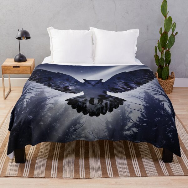 Item preview, Celestial Owl Double Exposure – Mystical Moonlit Forest Night Art designed and sold by DreamyWallVibes.
