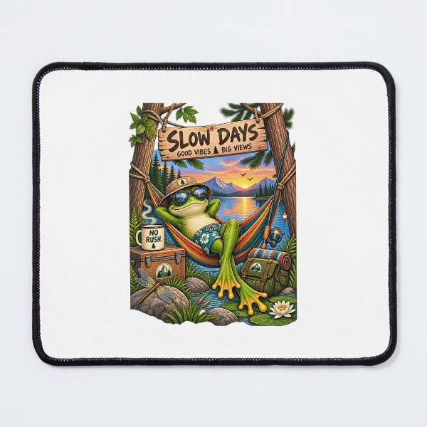 Item preview, Slow Days Good Vibes Funny Camping Frog designed and sold by BrandonArtWorld.