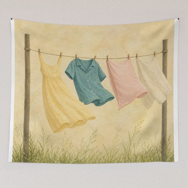 Item preview, Clothesline Watercolour Farmhouse designed and sold by GoldenHourWalls.