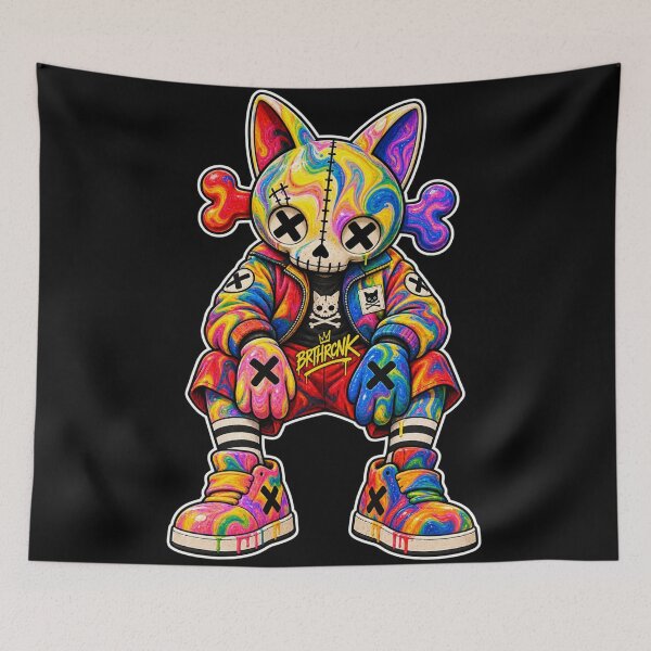Item preview, BRTHRCRNK Rainbow Swirl Skull Cat Trippy Streetwear Art designed and sold by BRTHRCNK01.