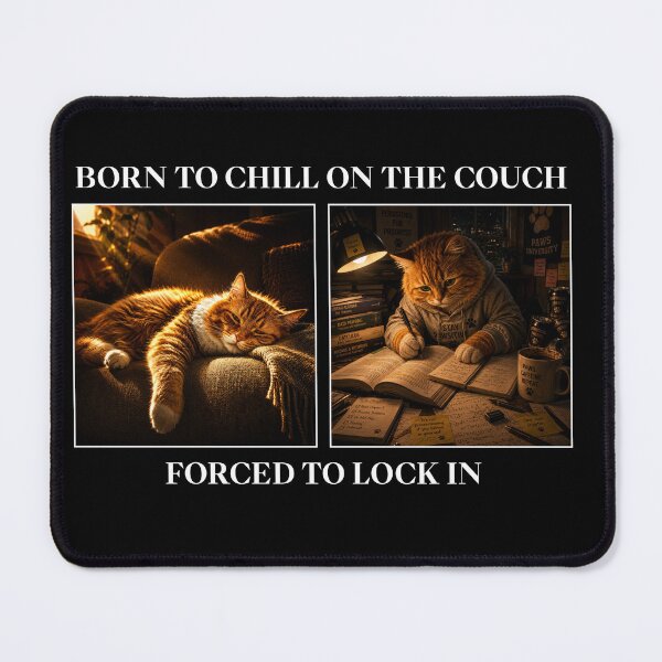Item preview, Funny Student Cat T Shirt, Born to Chill on the Couch, Forced to Lock In, Study Humor Shirt, College Student Gift designed and sold by cozydrops.