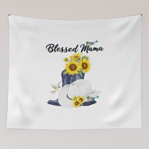 Item preview, Blessed Mama with Cowboy Boots/Hat, Sunflowers & Birds designed and sold by JeweledDesigns.